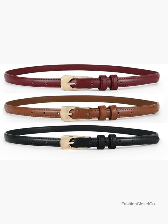 Skinny Faux Leather Belt with Gold Buckle 0.55\